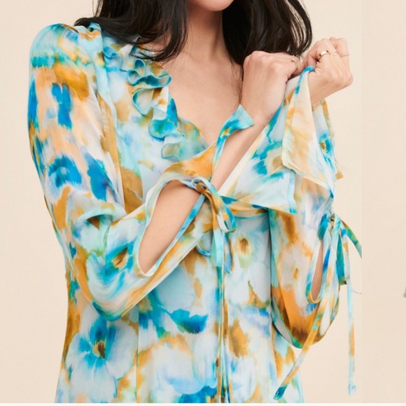 NWT Rays for Days Free People Wisteria Watercolor Midi Dress Blue Size S Small - Picture 14 of 15